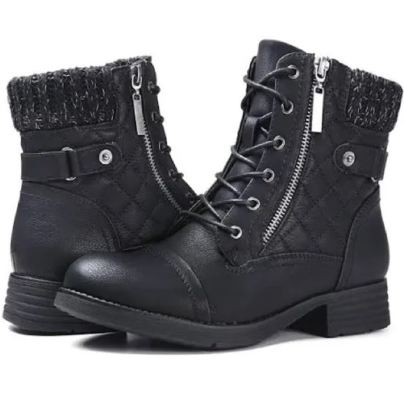 STQ ECO Friendly Black Round Toe Ankle Motorcycle Boots Womens size 11 - Picture 1 of 14